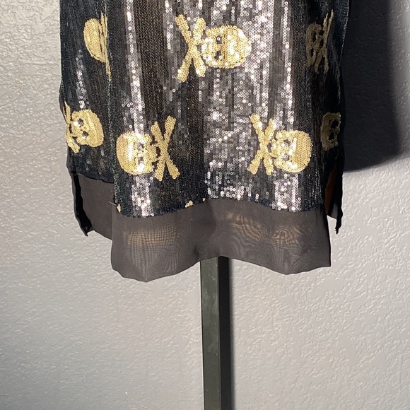FASHION EXIT - vest tank: black sequins w gold sequin skulls, sheer rear - L - Picture 4 of 16